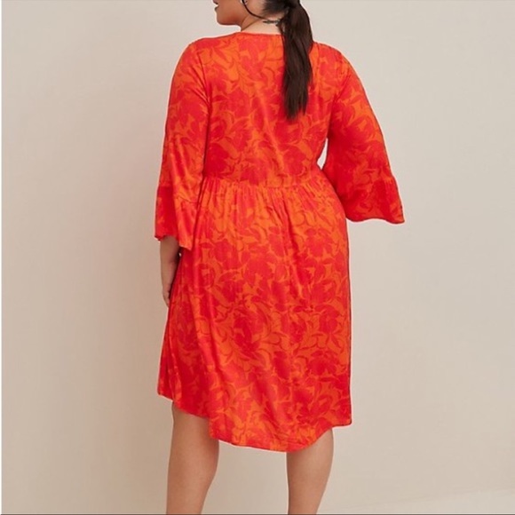 Torrid orange floral challis lace up high low baby doll dress Stretch - Picture 3 of 11
